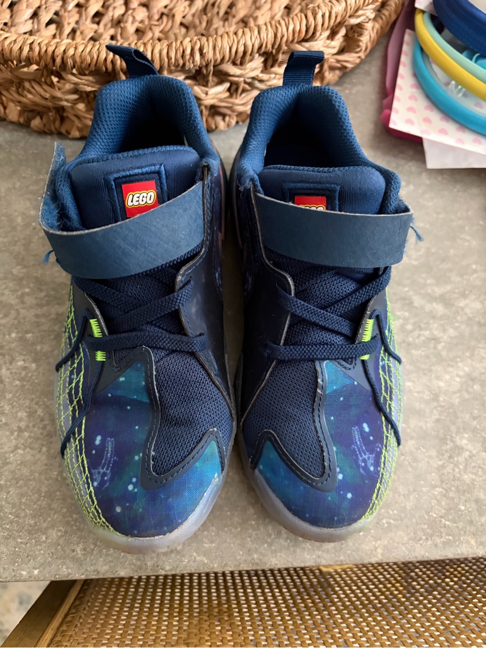 Lego Boys Navy Blue Galaxy High-Top Sneakers with Neon Green Accents